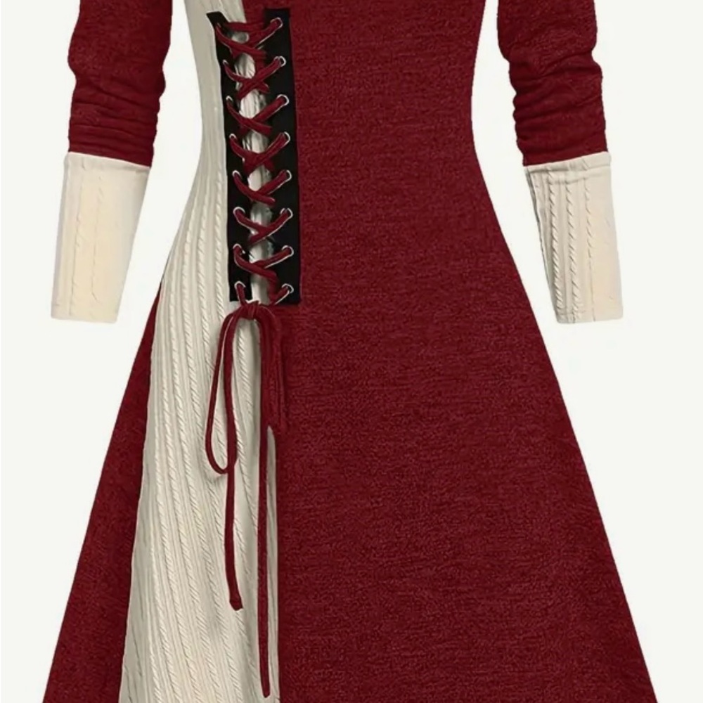 Elegant Burgundy and Cream Lace-Up Dress